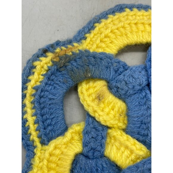 vintage crocheted amish style knot pot holder trivet blue yellow 8" READ - Picture 3 of 10